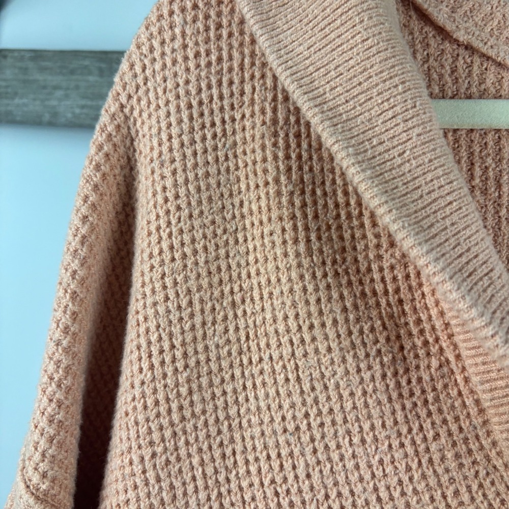 Aerie Waffle Knit Hoodie Pullover Peach Oversized V Neck Sweater - Picture 6 of 12
